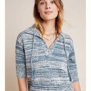 Anthropologie Carlotta collared heathered Blue and White Sweater L